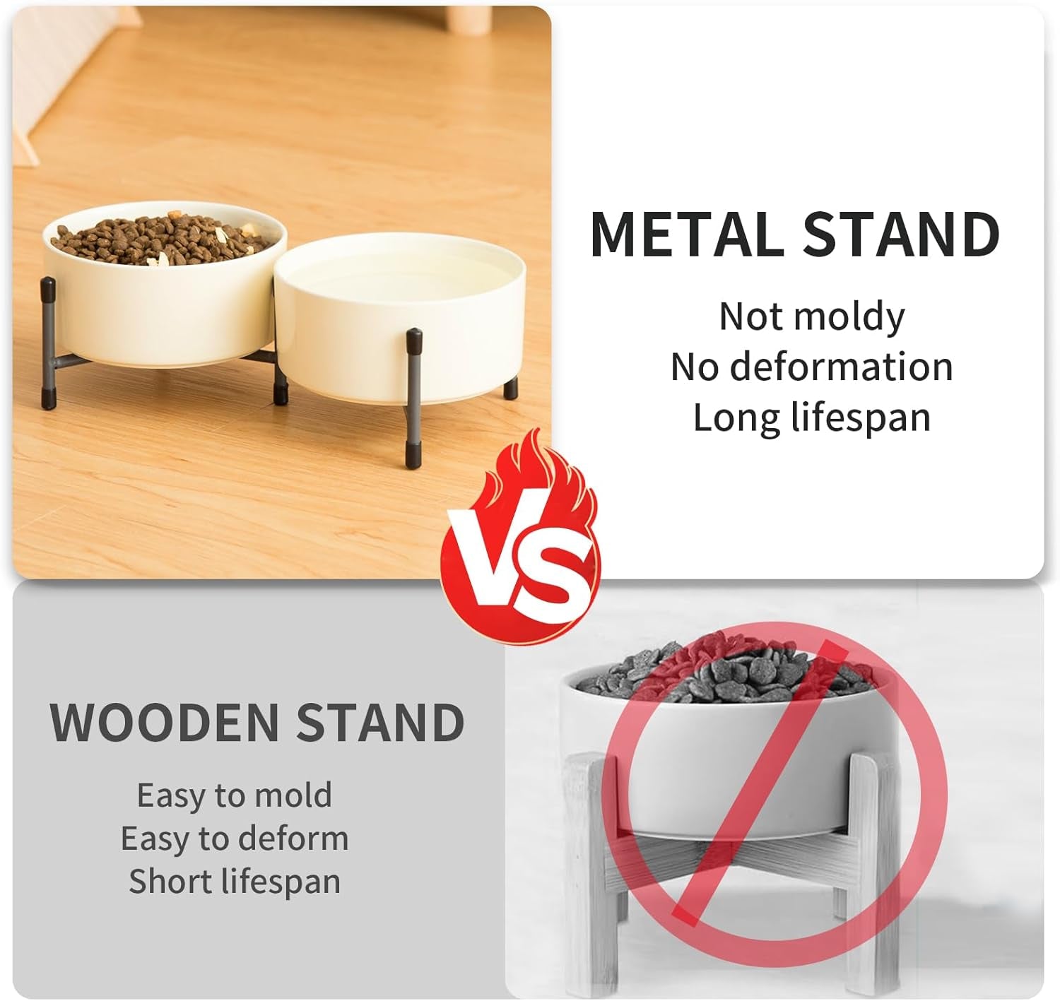 32oz Ceramic Dog & Cat Bowls with Metal Stand – Elevated, Non-Slip Feeding Station (Set of 2)