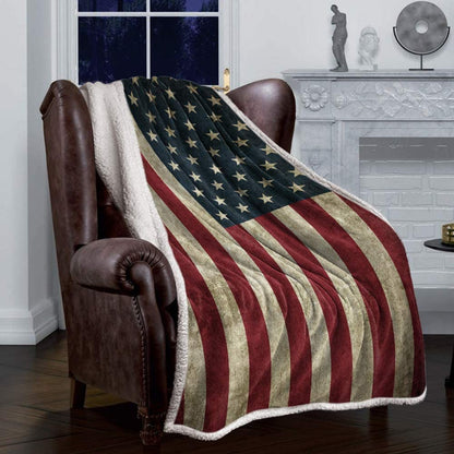 US Flag Sherpa Fleece Blanket, Super Thick and 50 X 60 Inches American Flag