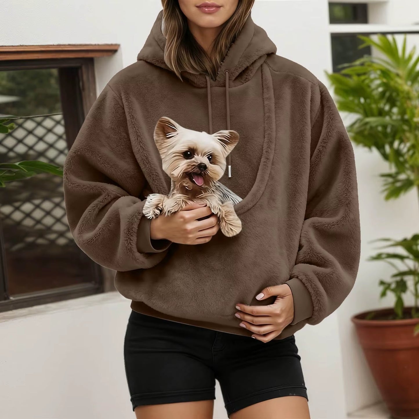 Pocket Pet-In-One Double-Sided Plush Hooded Sweatshirt