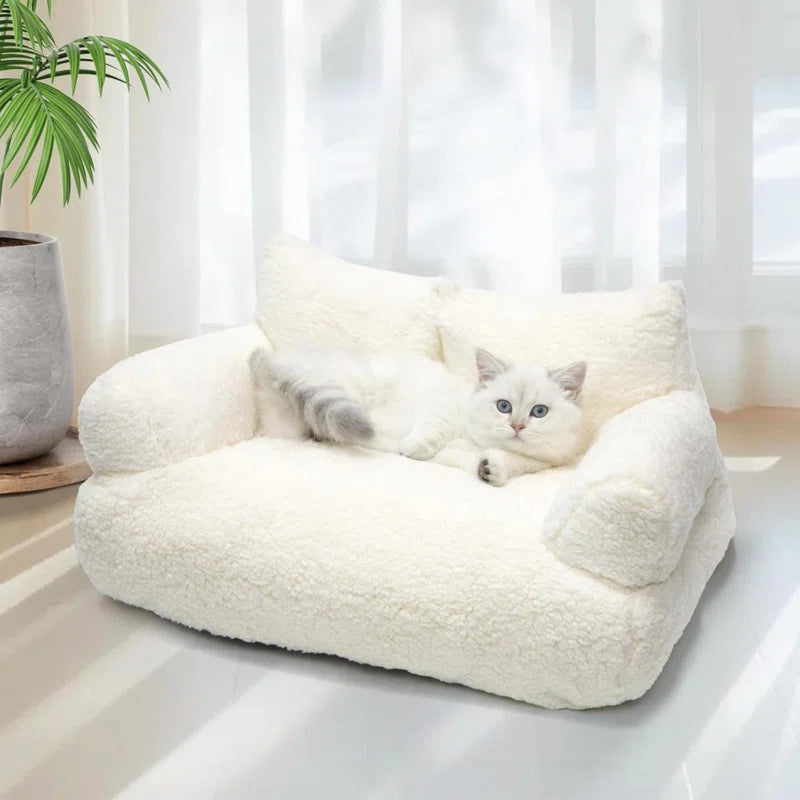 Sherpa Pet Couch Bed, Washable Cat Bed for Indoor Cats, Calming Cat Couch, Fluffy Pet Sofa Bed Puppy Sleeping Bed, Dog Couch for Medium Small Dogs & Cats