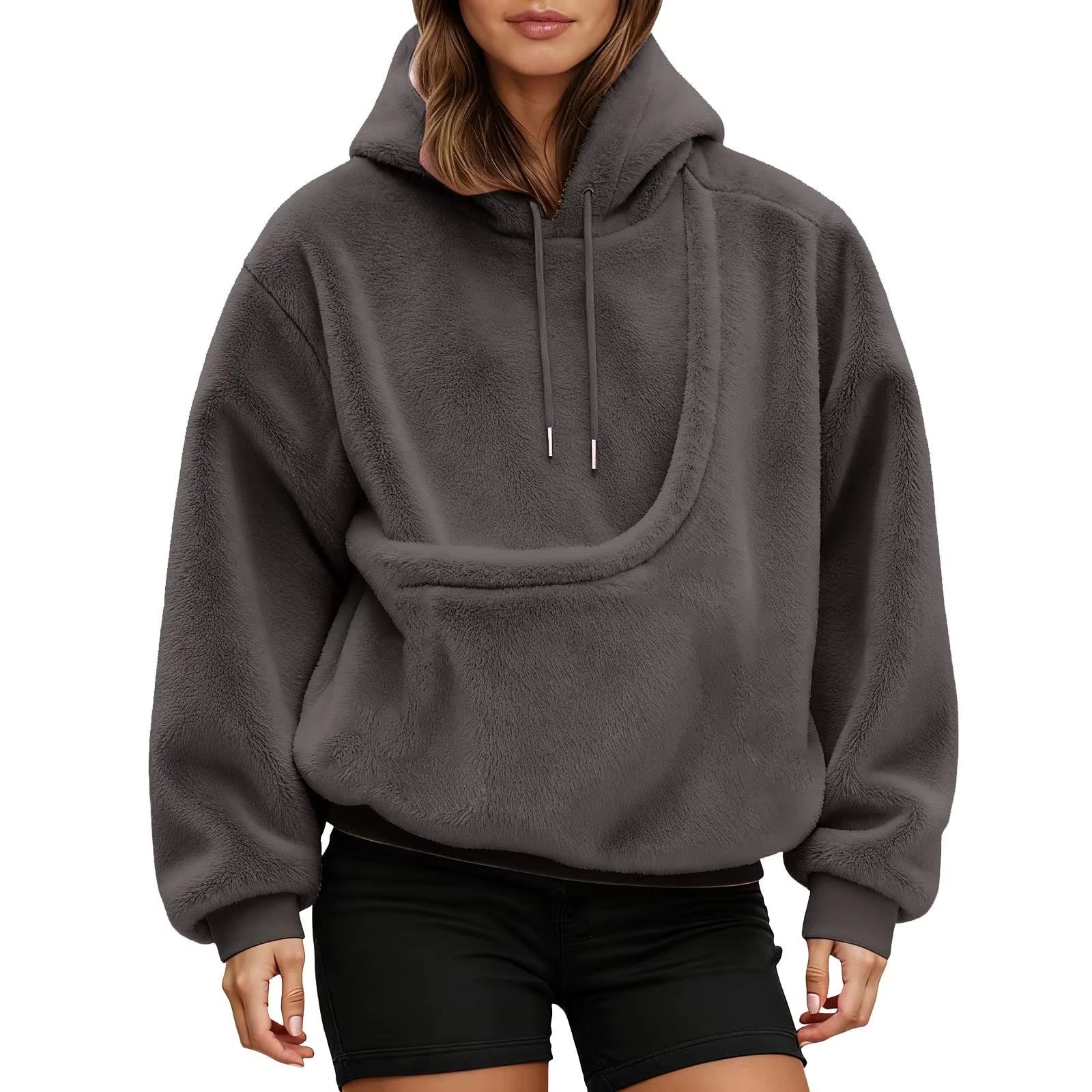 Pocket Pet-In-One Double-Sided Plush Hooded Sweatshirt