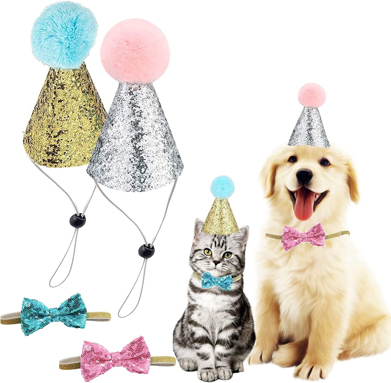 🎉🐾 Adorable Pet Birthday Hat & Bow Tie Set – Sparkly Party Outfit for Dogs & Cats 🎂 Perfect for Birthday Parties, Holidays, Photo Shoots, Themed Parties, Playdates, Cute Pet Accessories, Gift for Pet Lovers & Small to Medium Pets ✨