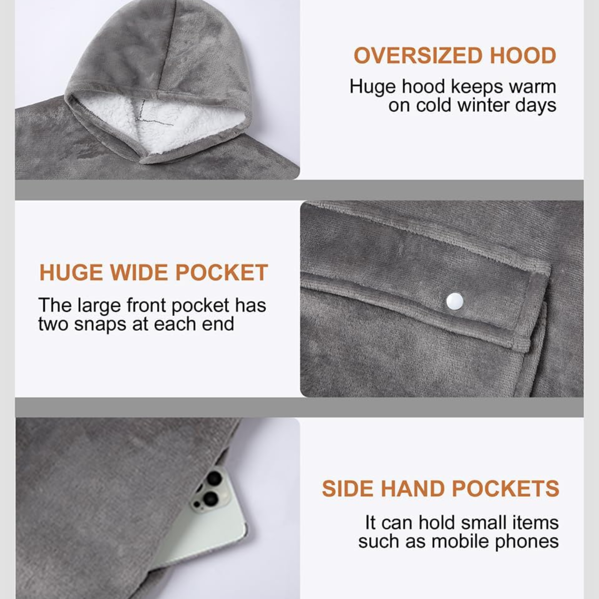 Wearable Blanket Hoodie with Pet Pouch & 2 Side Pockets