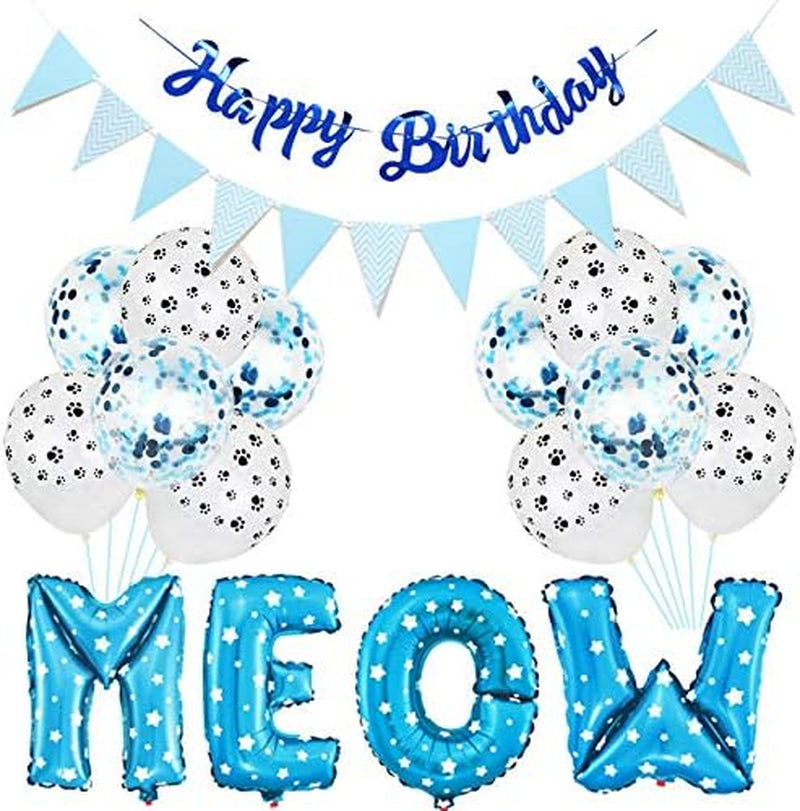 🎉🐱 Cat Birthday Party Decoration Kit – Paw Print Balloons, M-E-O-W Foil Balloons, Happy Birthday Banner & Triangle Flag Banner 🎂✨ Fun Kitty Party Supplies for Birthday, Celebration, Photo Shoot & Paw-ty Decor 🎈🐾