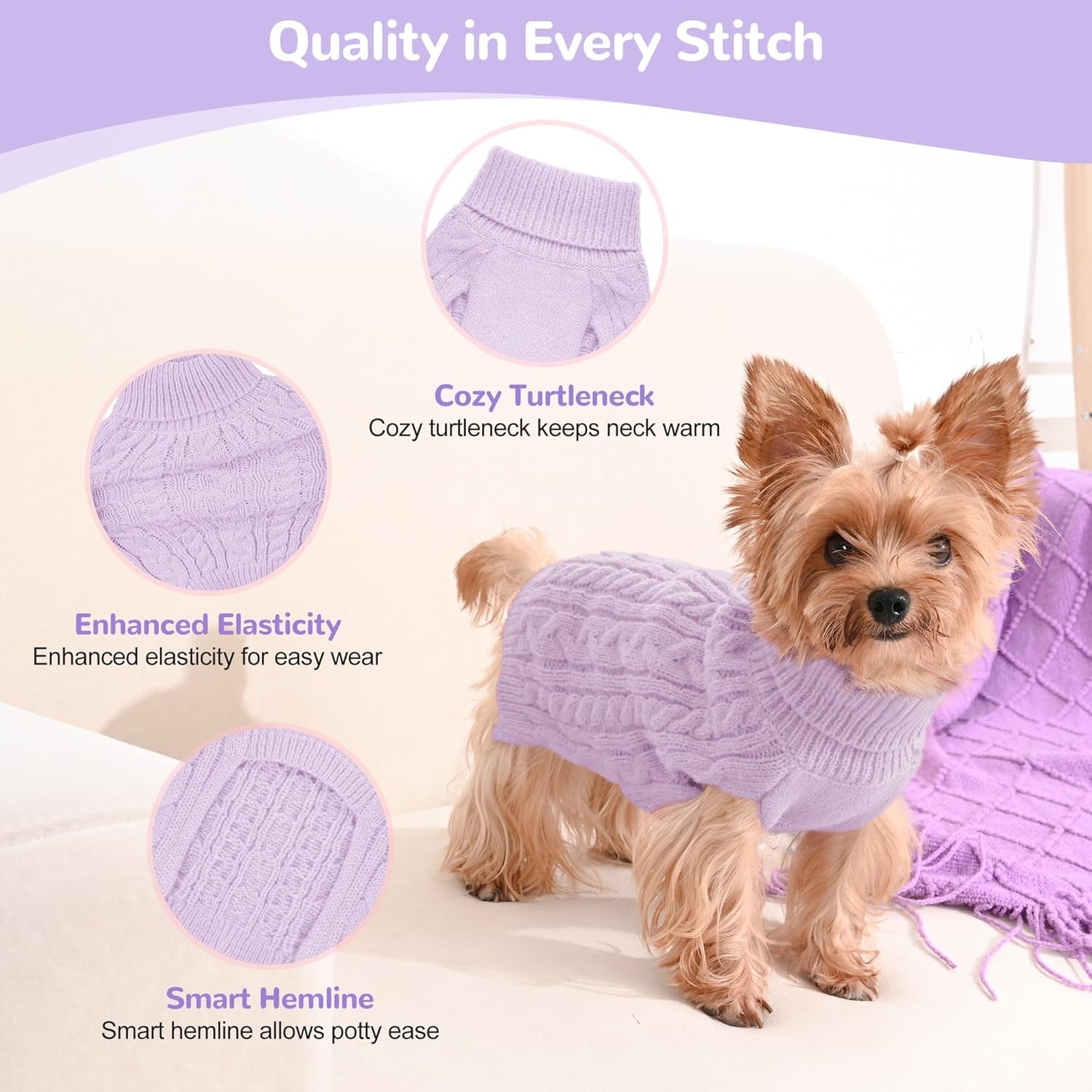 2 Pack Dog Sweaters – Winter Cable Knit Turtleneck