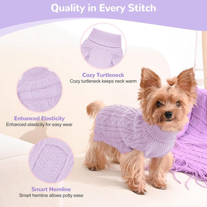 2 Pack Dog Sweaters – Winter Cable Knit Turtleneck