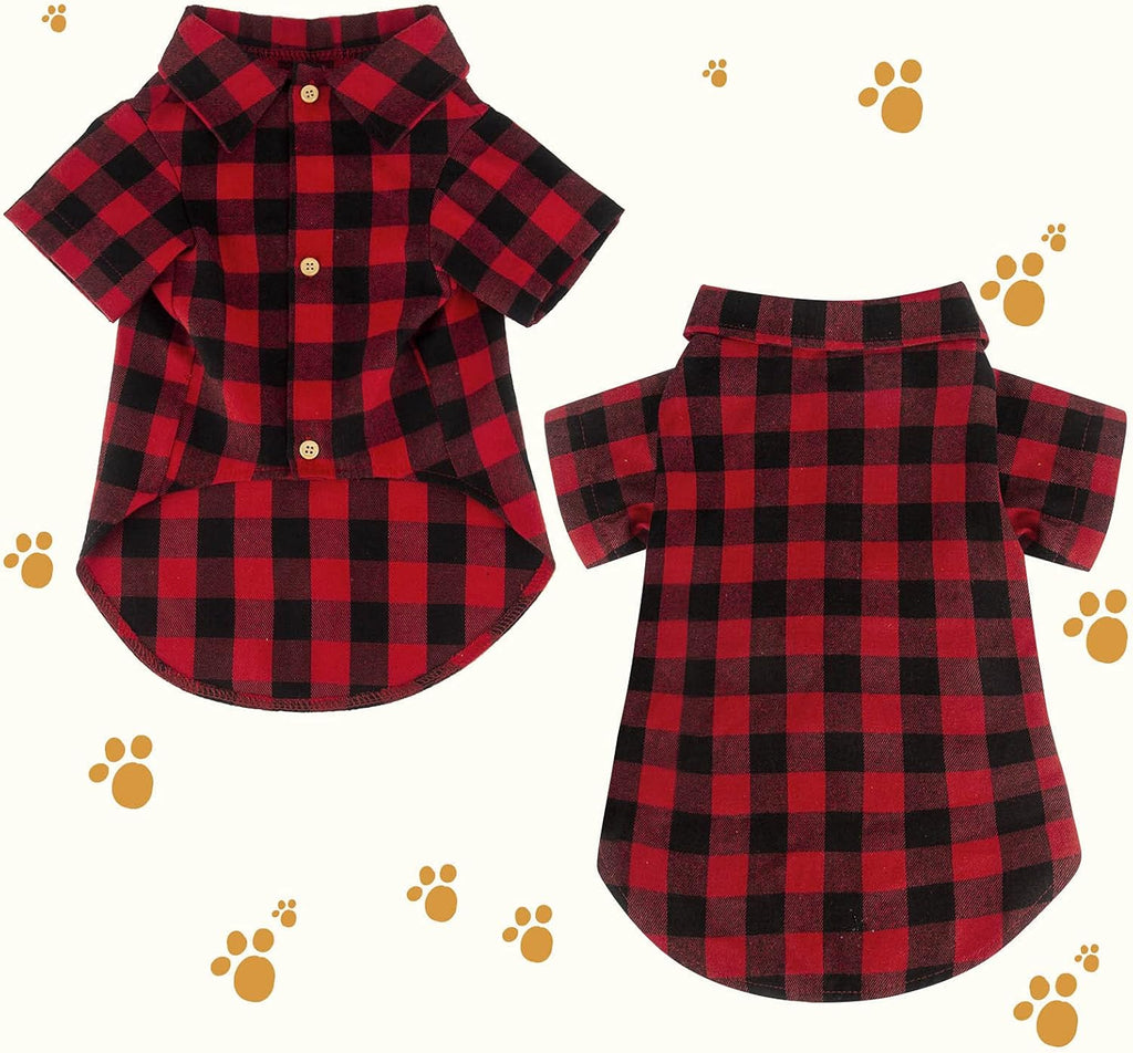 Plaid Dog Shirt Red Buffalo | Soft Casual Pet Clothes for Small Medium Large Dogs & Puppies | Cat Costume Outfit for Thanksgiving Christmas – XL