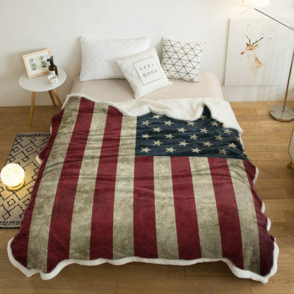 US Flag Sherpa Fleece Blanket, Super Thick and 50 X 60 Inches American Flag