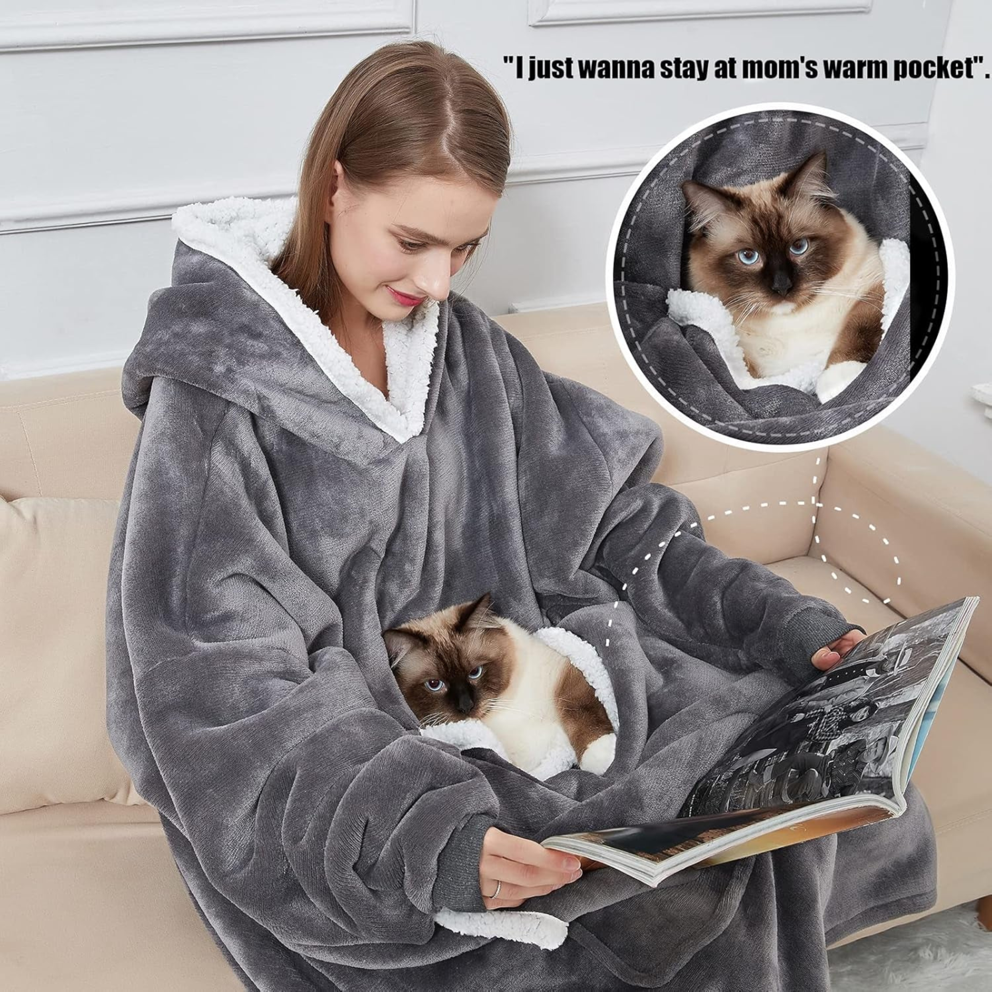 “My Pet Won’t Leave” Sherpa Blanket Hoodie