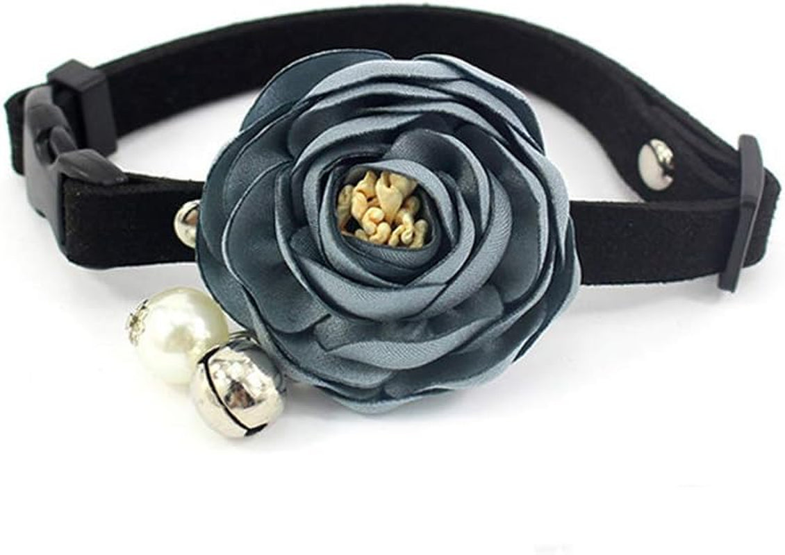 Peony Flower Pet Collar Bow Tie with Bell & Pearl – Handmade Suede Cat Dog Necklace
