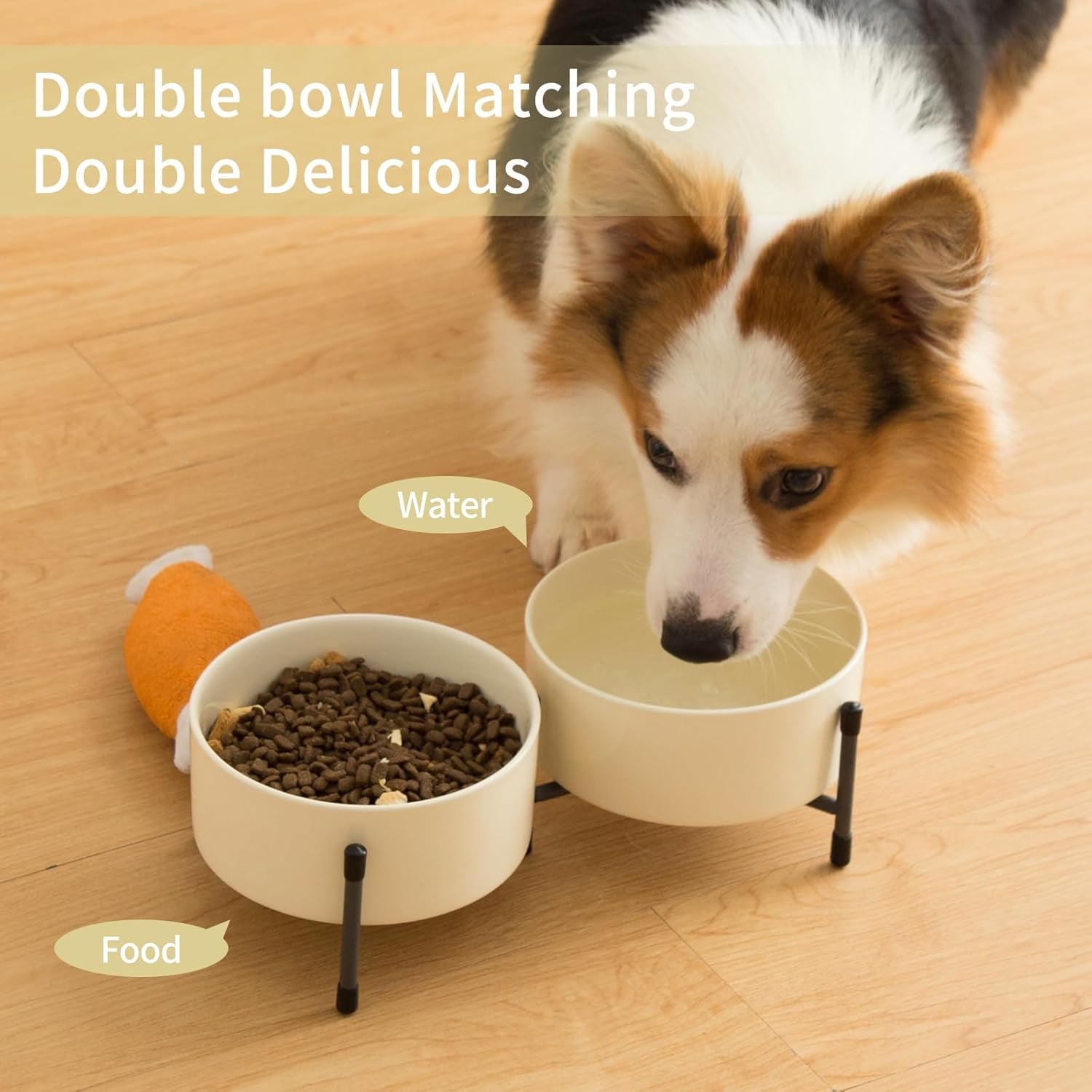 32oz Ceramic Dog & Cat Bowls with Metal Stand – Elevated, Non-Slip Feeding Station (Set of 2)