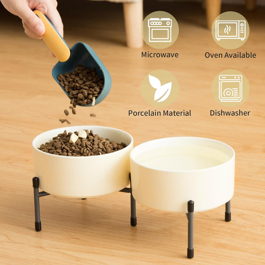32oz Ceramic Dog & Cat Bowls with Metal Stand – Elevated, Non-Slip Feeding Station (Set of 2)