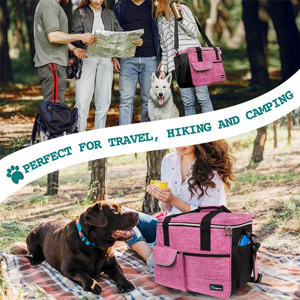 Dog Travel Bag Organizer – Pet Travel Set with Food Container & Bowls, Weekend Camping Supplies