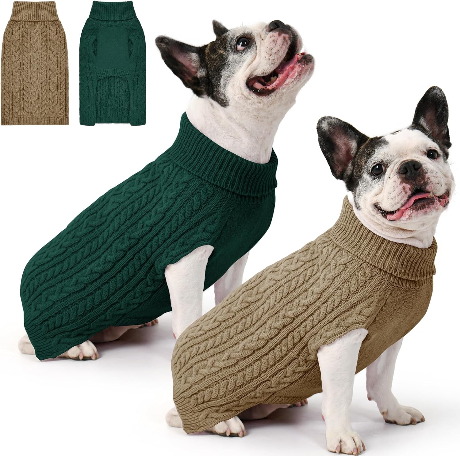 2 Pack Dog Sweaters – Winter Cable Knit Turtleneck