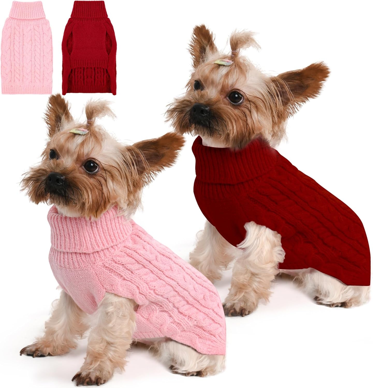 2 Pack Dog Sweaters – Winter Cable Knit Turtleneck