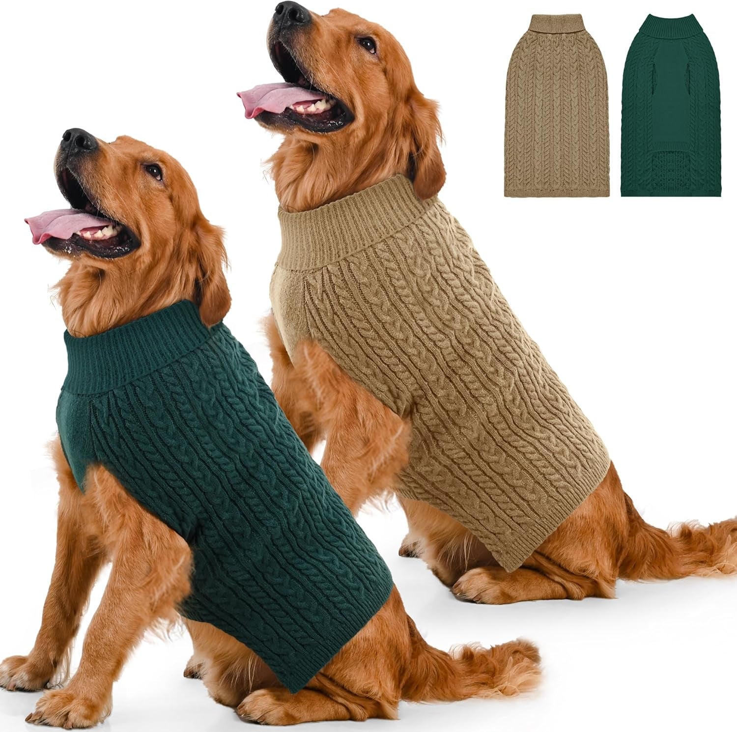2 Pack Dog Sweaters – Winter Cable Knit Turtleneck