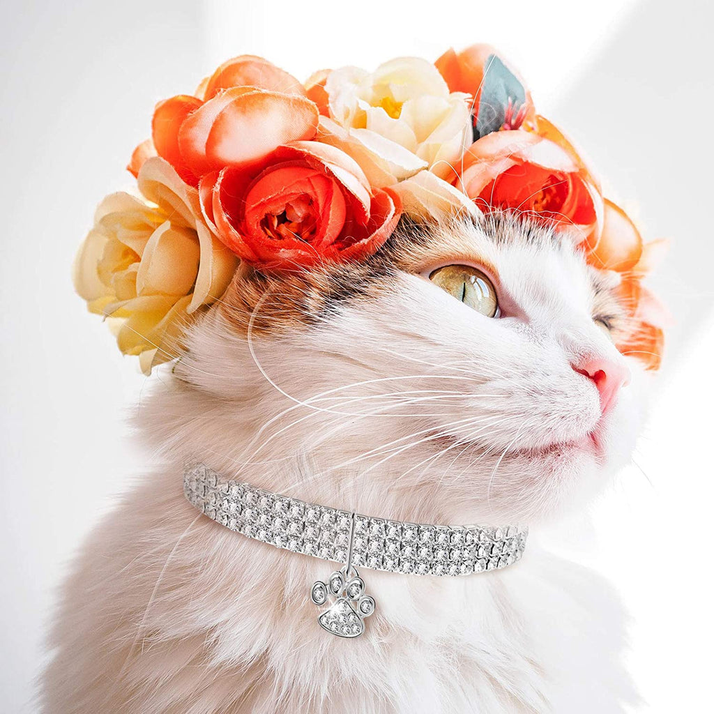 3Pcs Bling Rhinestone Pet Collars – Adjustable Crystal Cat & Dog Collars with Glitter Pendant (White)