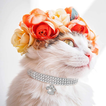 3Pcs Bling Rhinestone Pet Collars – Adjustable Crystal Cat & Dog Collars with Glitter Pendant (White)