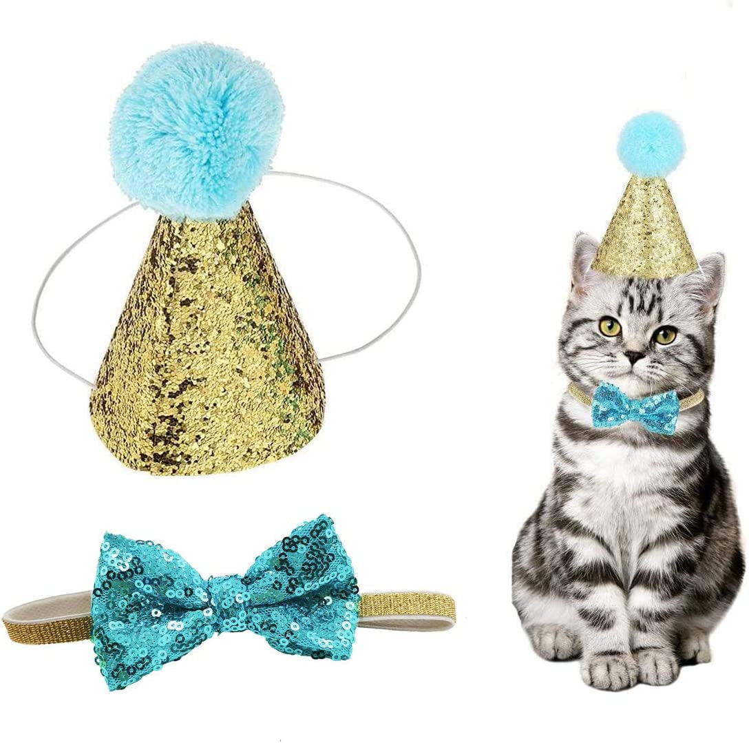 🎉🐾 Adorable Pet Birthday Hat & Bow Tie Set – Sparkly Party Outfit for Dogs & Cats 🎂 Perfect for Birthday Parties, Holidays, Photo Shoots, Themed Parties, Playdates, Cute Pet Accessories, Gift for Pet Lovers & Small to Medium Pets ✨