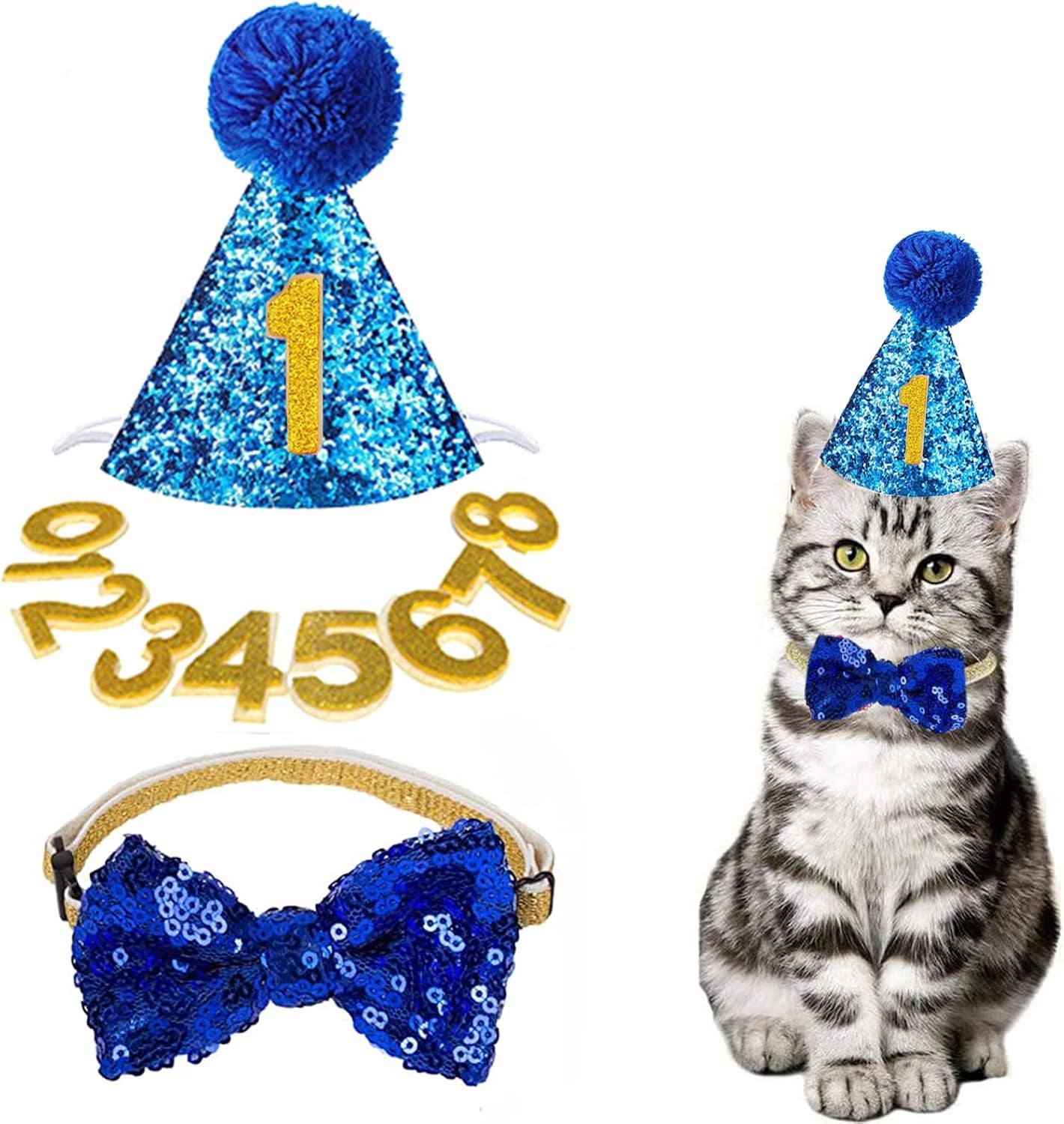 🎉🐾 Adorable Pet Birthday Hat & Bow Tie Set – Sparkly Party Outfit for Dogs & Cats 🎂 Perfect for Birthday Parties, Holidays, Photo Shoots, Themed Parties, Playdates, Cute Pet Accessories, Gift for Pet Lovers & Small to Medium Pets ✨