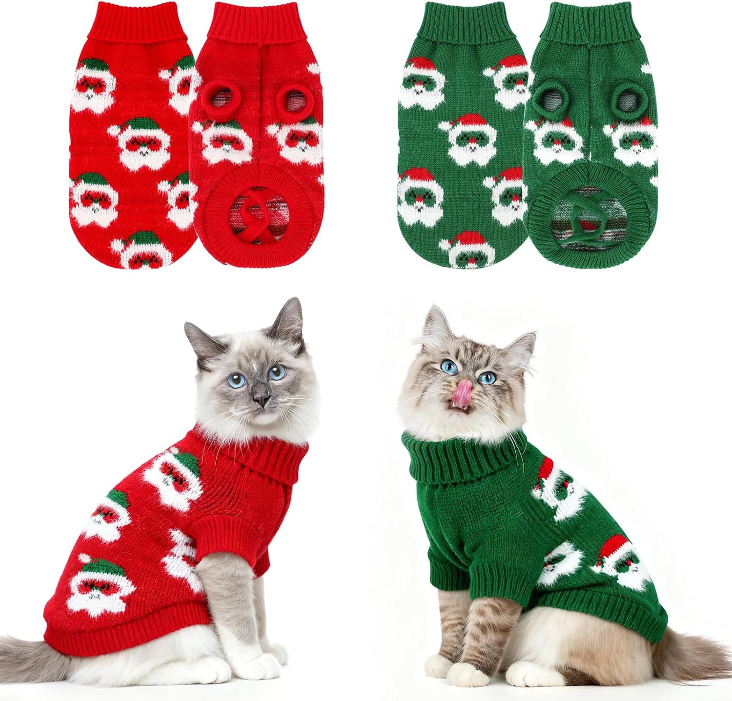 Pet Christmas Sweaters 2 Pack | Cat Sweater Winter Knitwear | Dog Sweater for Small Dogs | Warm Reindeer Snowflake Pet Clothes