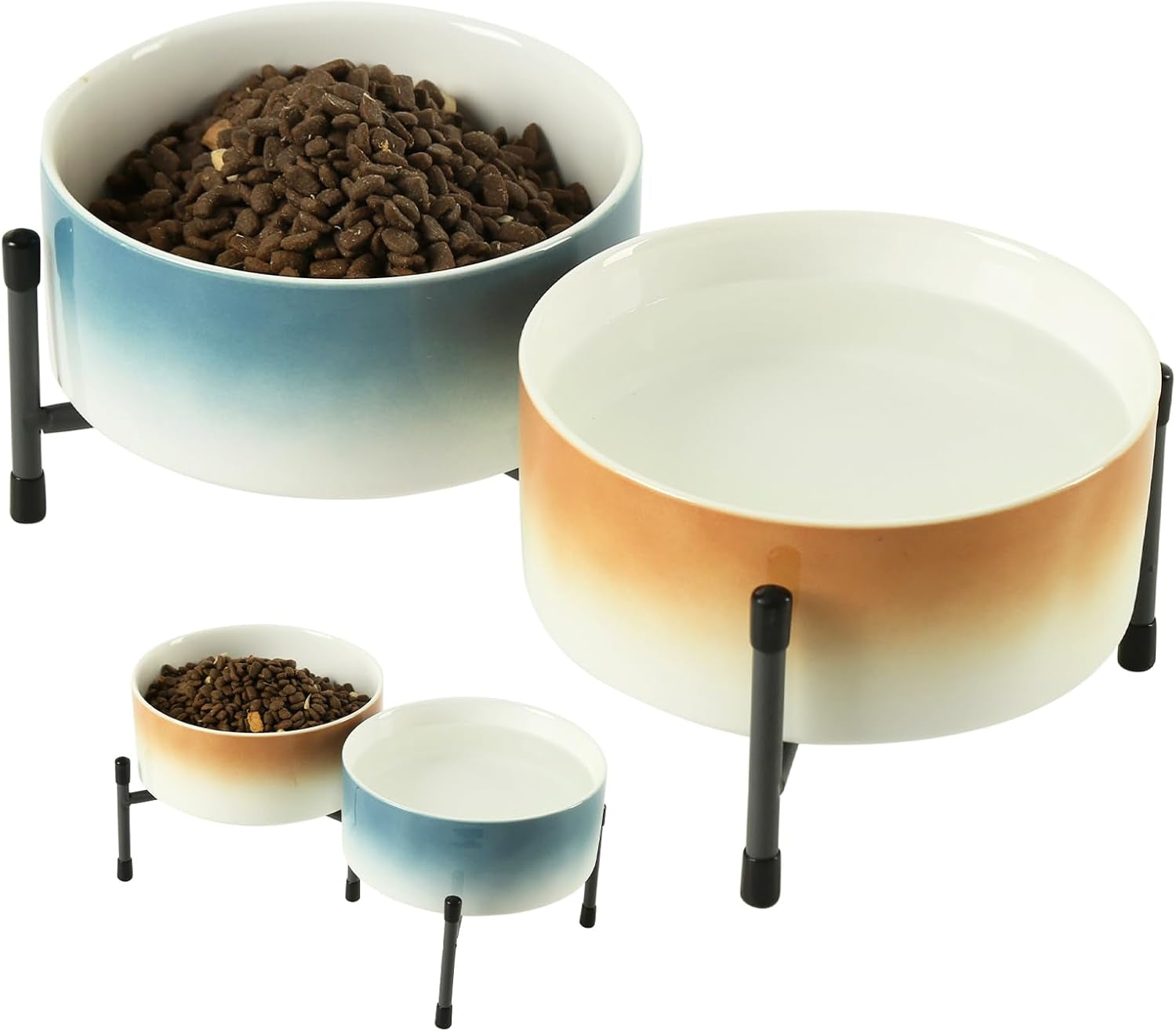 32oz Ceramic Dog & Cat Bowls with Metal Stand – Elevated, Non-Slip Feeding Station (Set of 2)