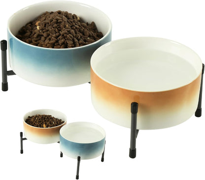 32oz Ceramic Dog & Cat Bowls with Metal Stand – Elevated, Non-Slip Feeding Station (Set of 2)