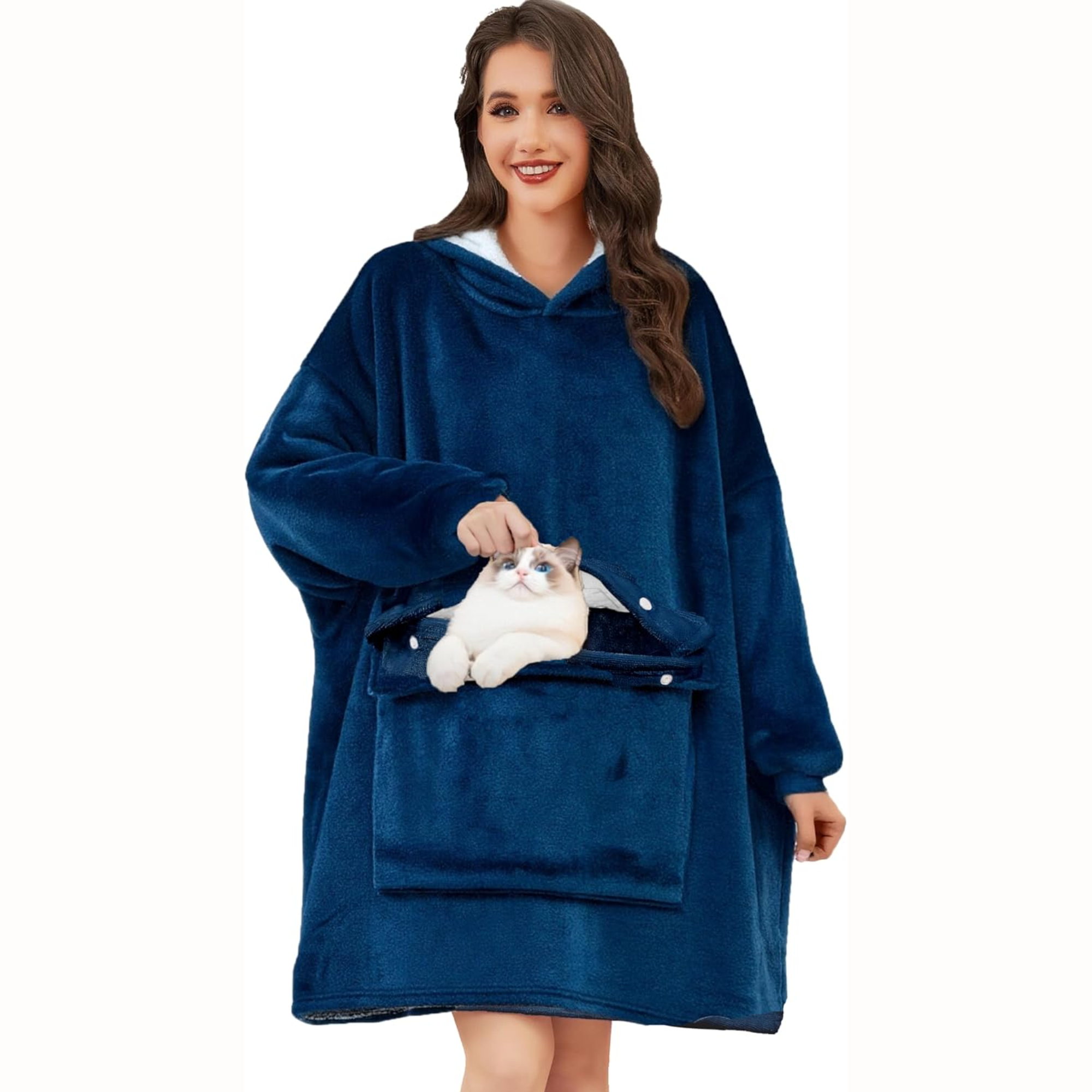 Wearable Blanket Hoodie with Pet Pouch & 2 Side Pockets