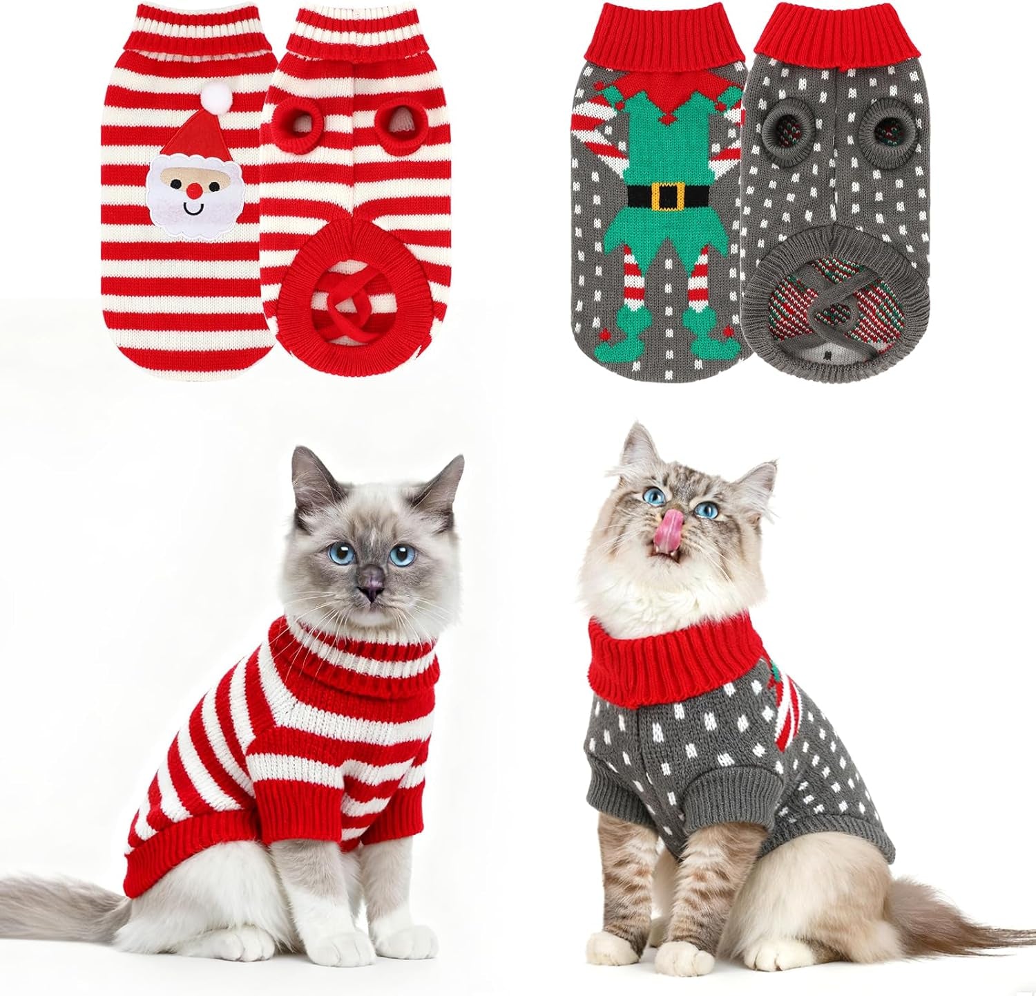 Pet Christmas Sweaters 2 Pack | Cat Sweater Winter Knitwear | Dog Sweater for Small Dogs | Warm Reindeer Snowflake Pet Clothes