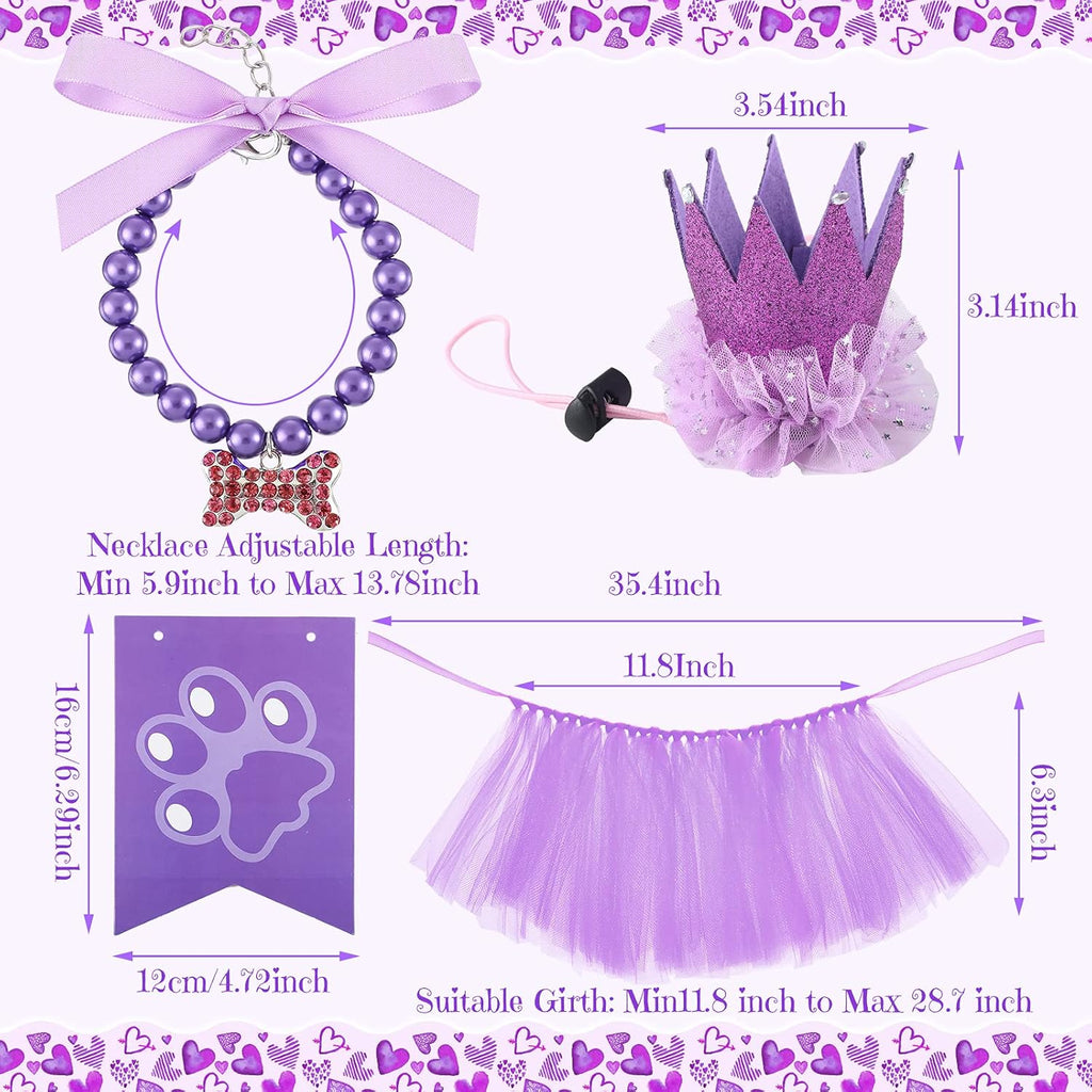 🎉🐾 Pet Birthday Outfit Set for Dogs & Cats 🎂💖 4-Piece Party Costume Includes Tutu Skirt 🎀 Crown Hat 👑 Pearl Necklace 💎  Birthday Banner 🎈 Adjustable & Adorable Pet Party Accessories for Small & Medium Breeds 🐶🐱 Perfect Gift for Any Celebration ✨