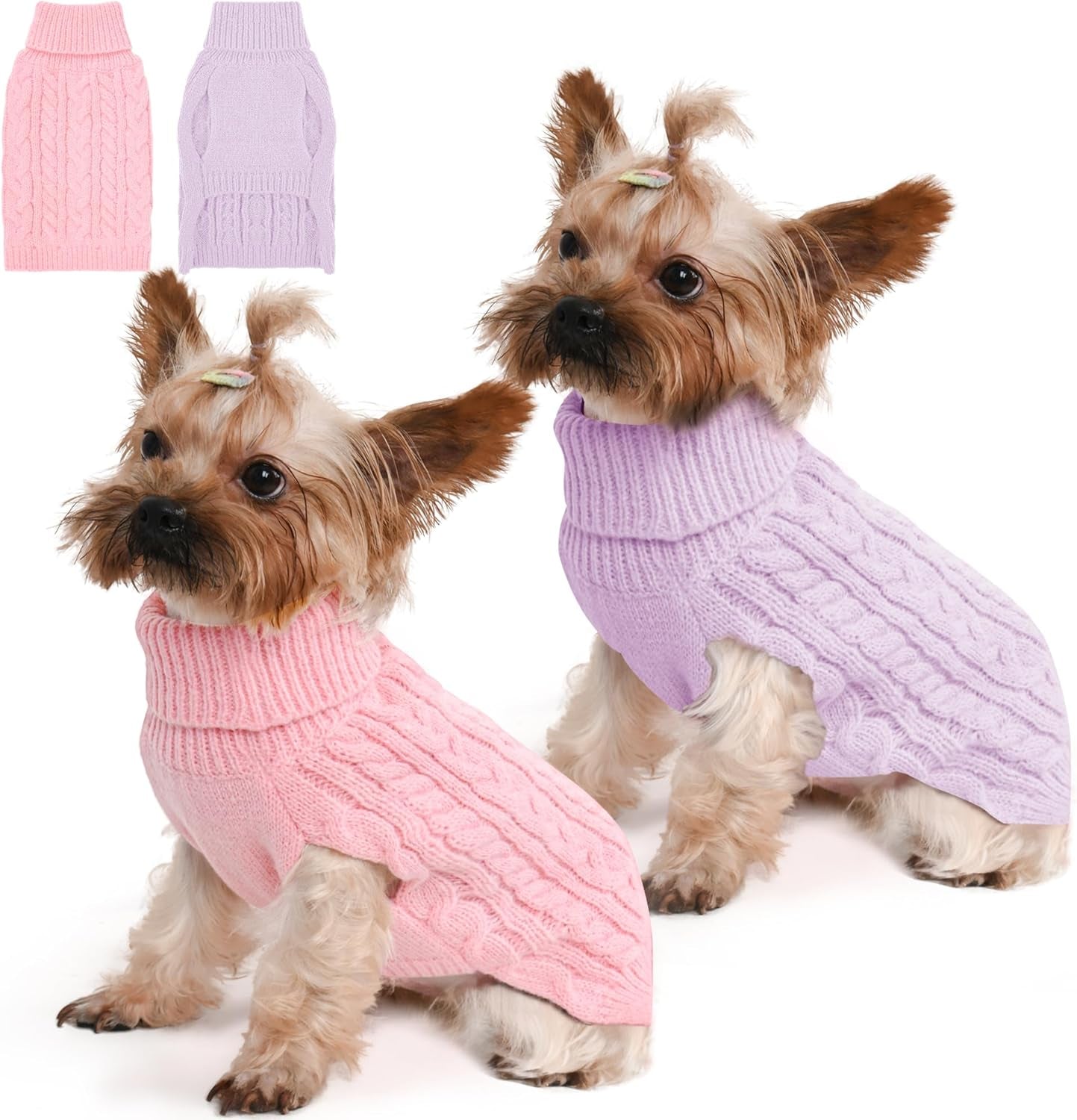 2 Pack Dog Sweaters – Winter Cable Knit Turtleneck