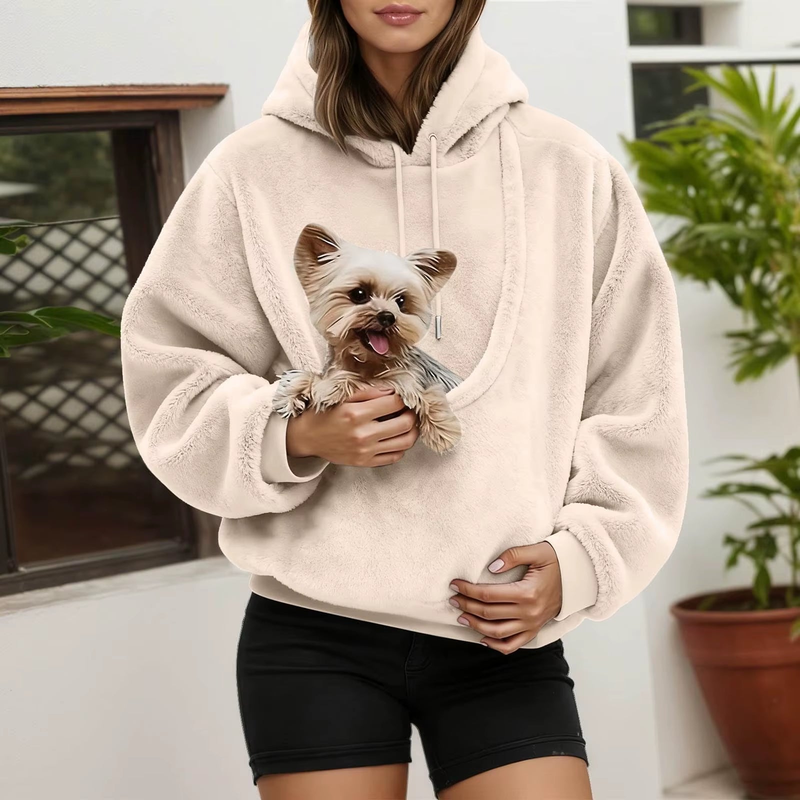 Pocket Pet-In-One Double-Sided Plush Hooded Sweatshirt