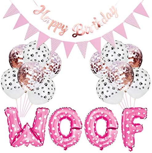 🎉🐾 Pet Birthday Party Kit – Balloons, Paw Print & W-O-O-F Foil Balloons, Banner & Party Hats 🎂