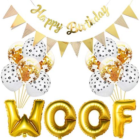 🎉🐾 Pet Birthday Party Kit – Balloons, Paw Print & W-O-O-F Foil Balloons, Banner & Party Hats 🎂