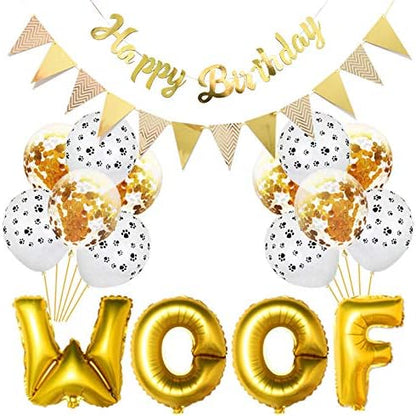 🎉🐾 Pet Birthday Party Kit – Balloons, Paw Print & W-O-O-F Foil Balloons, Banner & Party Hats 🎂