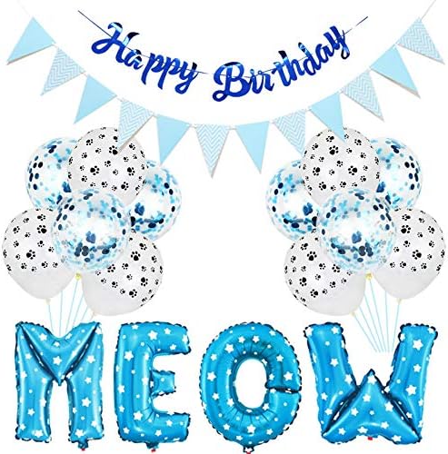 🎉🐱 Cat Birthday Party Kit – Balloons, Banner & Triangle Flags 🎂✨