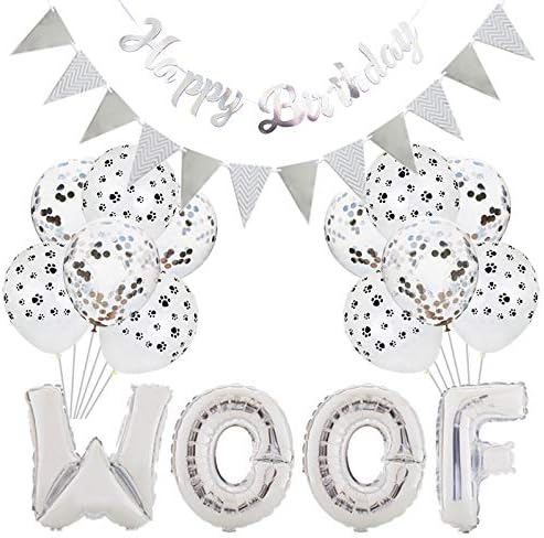 🎉🐾 Pet Birthday Party Kit – Balloons, Paw Print & W-O-O-F Foil Balloons, Banner & Party Hats 🎂