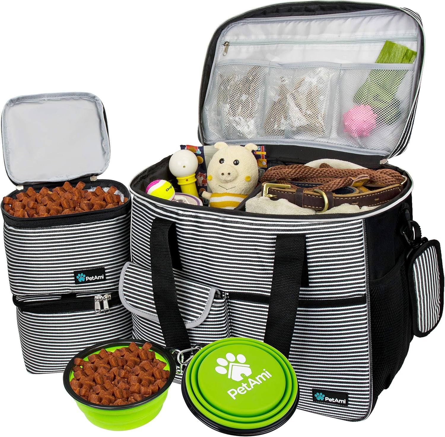 Dog Travel Bag Organizer – Pet Travel Set with Food Container & Bowls, Weekend Camping Supplies