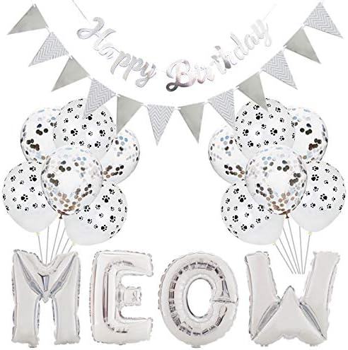 🎉🐱 Cat Birthday Party Kit – Balloons, Banner & Triangle Flags 🎂✨