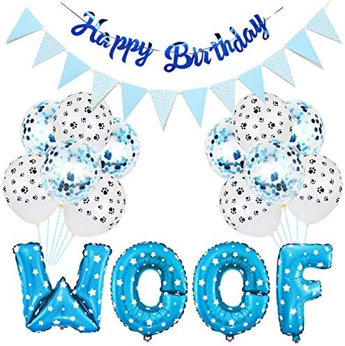 🎉🐾 Pet Birthday Party Kit – Balloons, Paw Print & W-O-O-F Foil Balloons, Banner & Party Hats 🎂