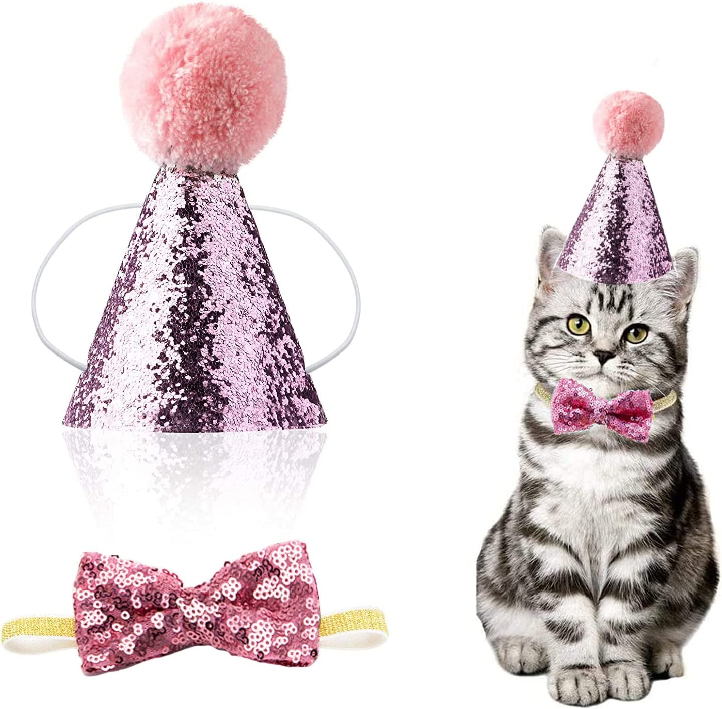 🎉🐾 Adorable Pet Birthday Hat & Bow Tie Set – Sparkly Party Outfit for Dogs & Cats 🎂 Perfect for Birthday Parties, Holidays, Photo Shoots, Themed Parties, Playdates, Cute Pet Accessories, Gift for Pet Lovers & Small to Medium Pets ✨