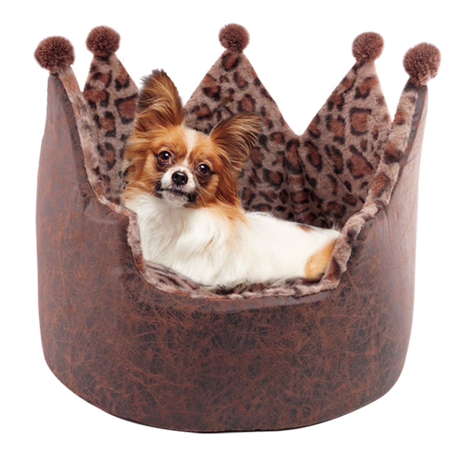 Royal Leopard Crown Pet Bed – Premium Plush Bed for Small Dogs & Cats