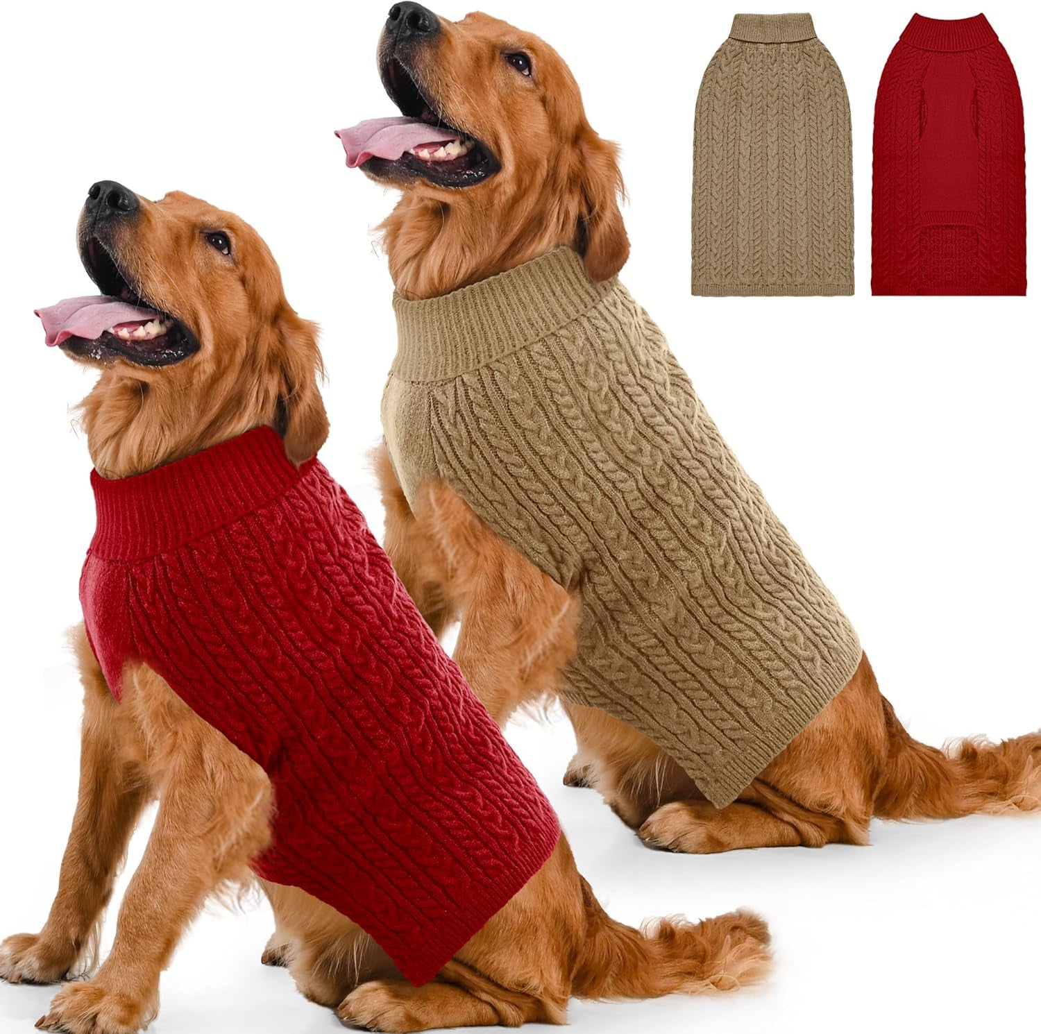2 Pack Dog Sweaters – Winter Cable Knit Turtleneck