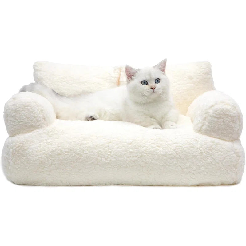 Sherpa Pet Couch Bed, Washable Cat Bed for Indoor Cats, Calming Cat Couch, Fluffy Pet Sofa Bed Puppy Sleeping Bed, Dog Couch for Medium Small Dogs & Cats