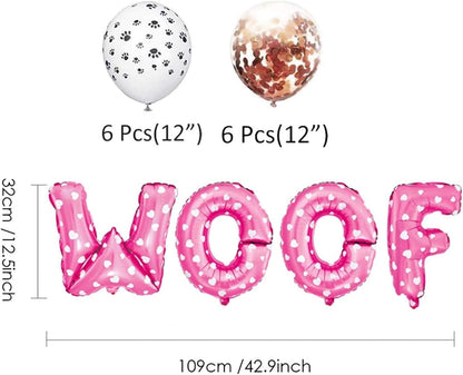 🎉🐾 Pet Birthday Party Kit – Balloons, Paw Print & W-O-O-F Foil Balloons, Banner & Party Hats 🎂