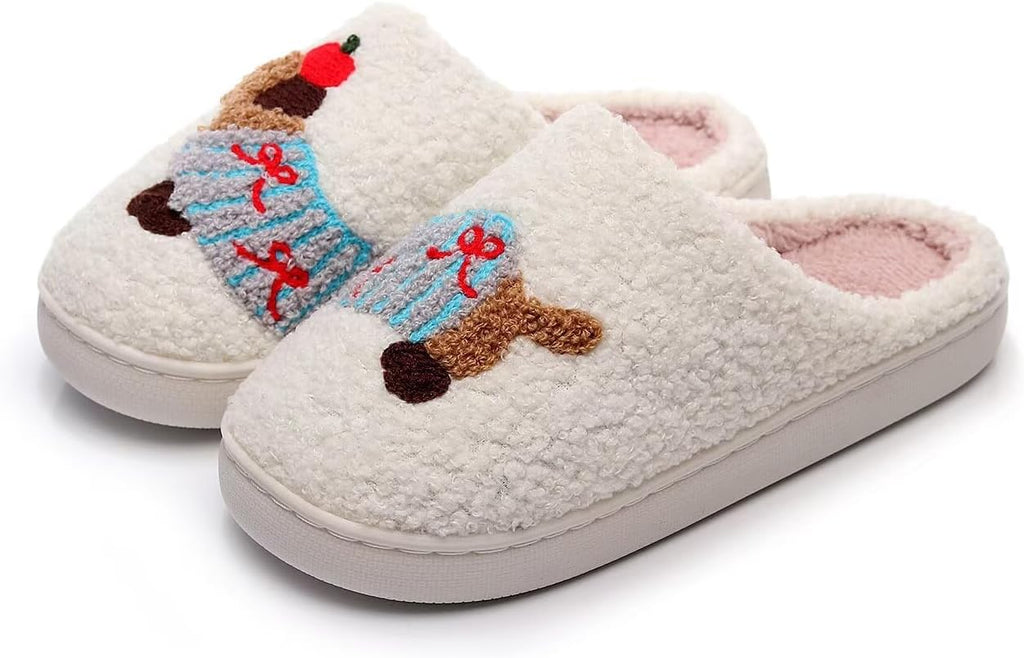 Cute Cartoon Dog Embroidery Winter Slippers – Plush Lined Cozy Cotton Shoes