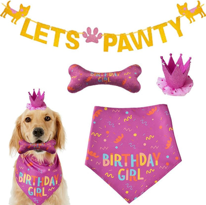 🎉🐾 Dog Birthday Outfit Set – Bandana, Hat & Squeaky Toy, Party Gift 🎊