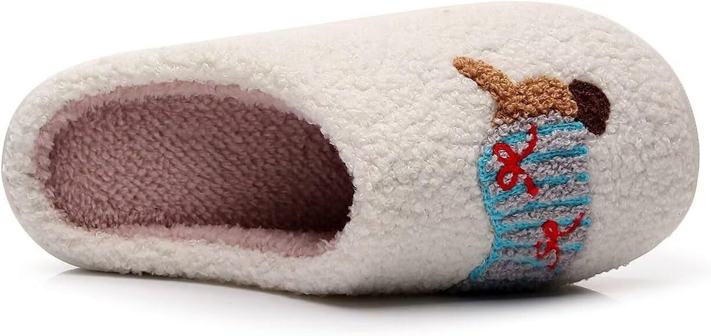 Cute Cartoon Dog Embroidery Winter Slippers – Plush Lined Cozy Cotton Shoes
