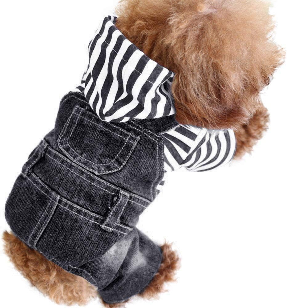 Pet Denim Jumpsuit Dog Overalls Jeans Hoodie Cool Blue Coat for Small & Medium Dogs – Classic Vintage Washed Jacket Puppy Vest