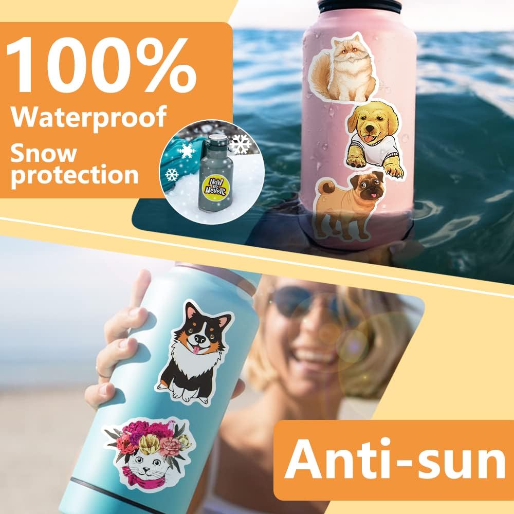 🎨✨ 100PCS Dog & Cat Stickers – Cute Waterproof Vinyl